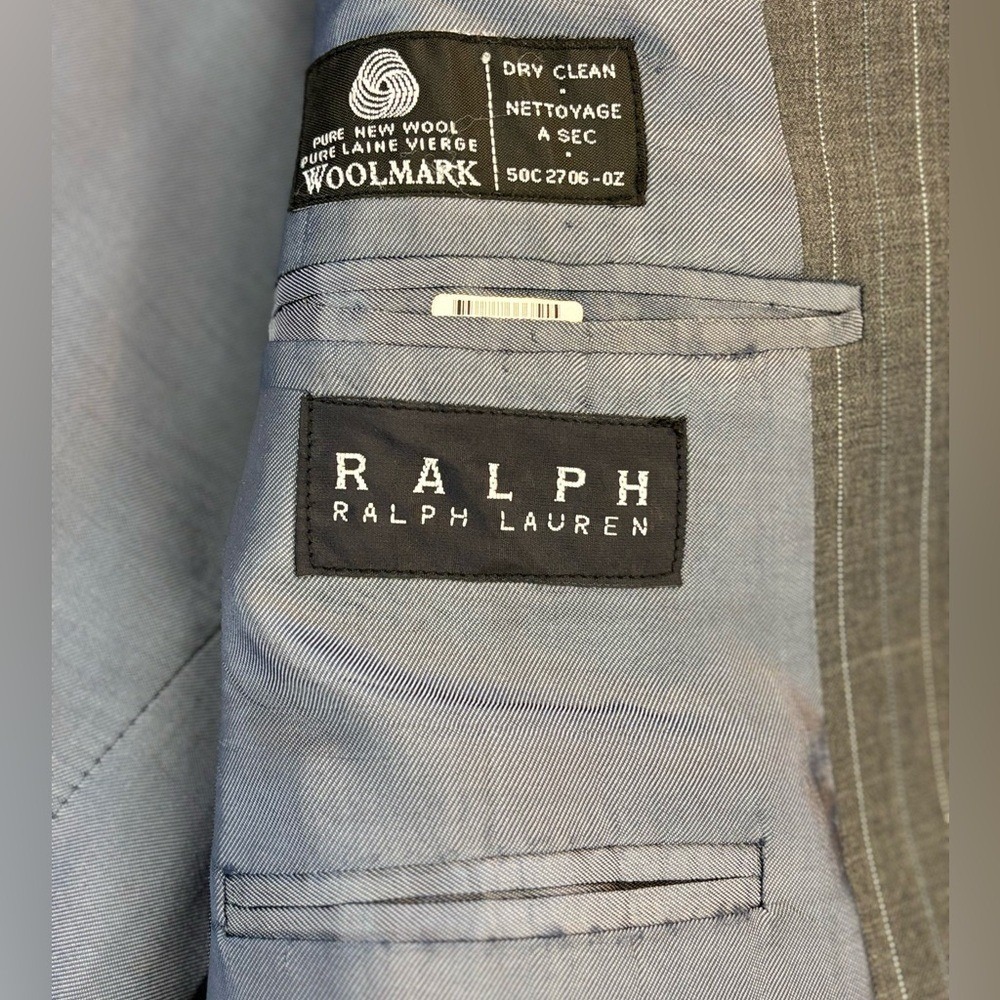 RALPH RALPH LAUREN Grey Pinstripe Blazer Sport Coat Prep Academia Ivy Black‎ 46R